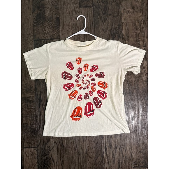 The Rolling Stones H&M Graphic T Shirt Cream Lips Logo Band Tee - Picture 1 of 3